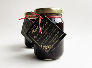 Confit de prunes, basilic et miel