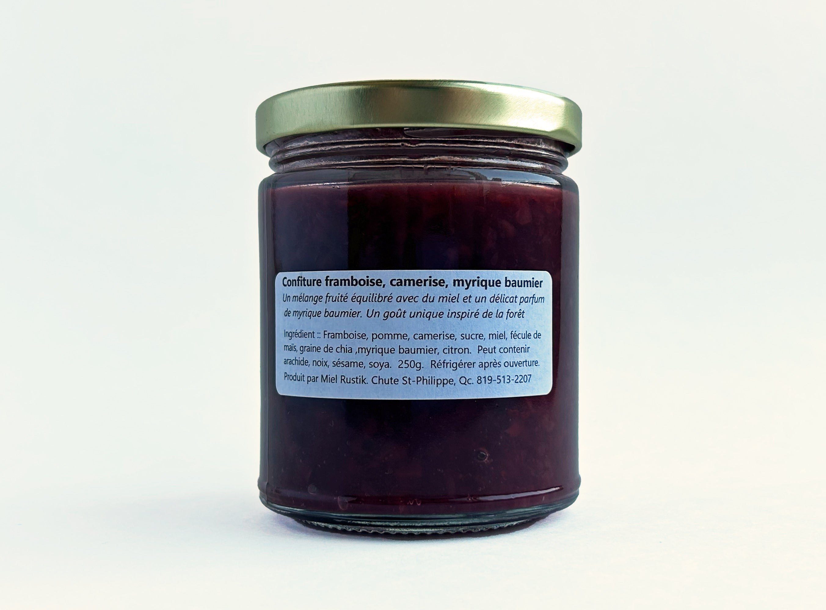 Confiture de framboises, camerises et myrique baumier