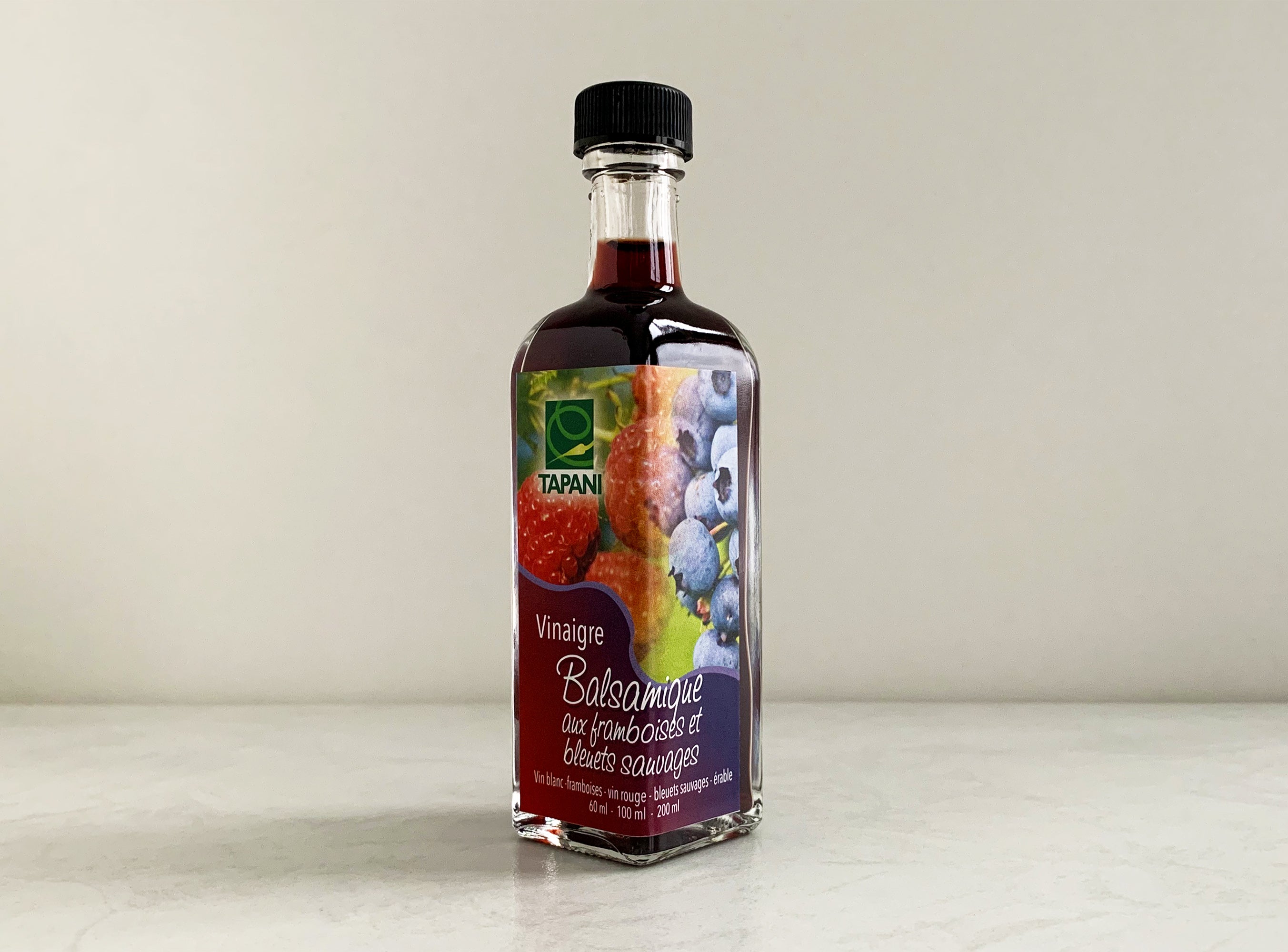 Vinaigre balsamique aux framboises et bleuets sauvages